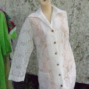 Vintage White Lace Long Jacket Swim Cover